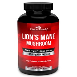 Organic Lions Mane Mushroom Capsules - 1800mg Strongest Lion's Mane Mushroom Supplement - Non-GMO Lions Mane Extract Powder - Nootropic Brain Supplement - Brain & Immune Support - 90 Vegetarian Caps