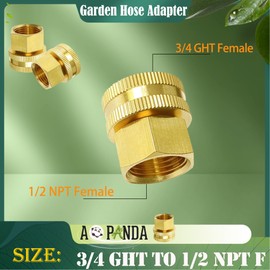 AOPANDA Brass Garden Hose Threaded 3/4 GHT Female to 1/2 NPT Female Fitting Connect, Quick Swivel Connector Adapter,Double Female Thread 3/4 GHT x 1/2 NPT Pipe，20 Pack and 40 pcs hose washers.