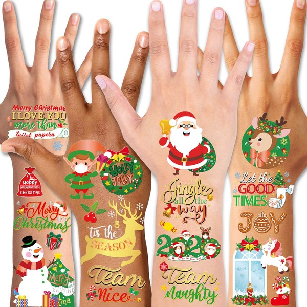 Konsait Christmas Temporary Tattoos for Kids Stocking Stuffers,Glitter Xmas Holiday tattoo Goodie,Christmas Party Decorations Tattoos,Merry Christmas Party Favors, Christmas Eve, Xmas Tree