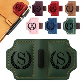 Personalized Bookmark with Pen Holder, Custom Leather Bookmarks with 26 Letters, Personalized Magnetic Pen Holder Bookmark, Magnetic Bookmarks for Women, Book Lovers Gifts (Green, S)