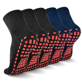 NOVAYARD 5 Pairs Non Slip Socks Non Skid Sticky Grippy Yoga Pilates Hospital Sock Men Women(Black+Navy Blue,Medium)