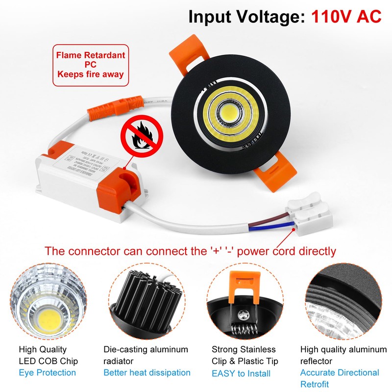 inShareplus 2 Inch LED Downlight, 3W Recessed Lighting 220LM COB