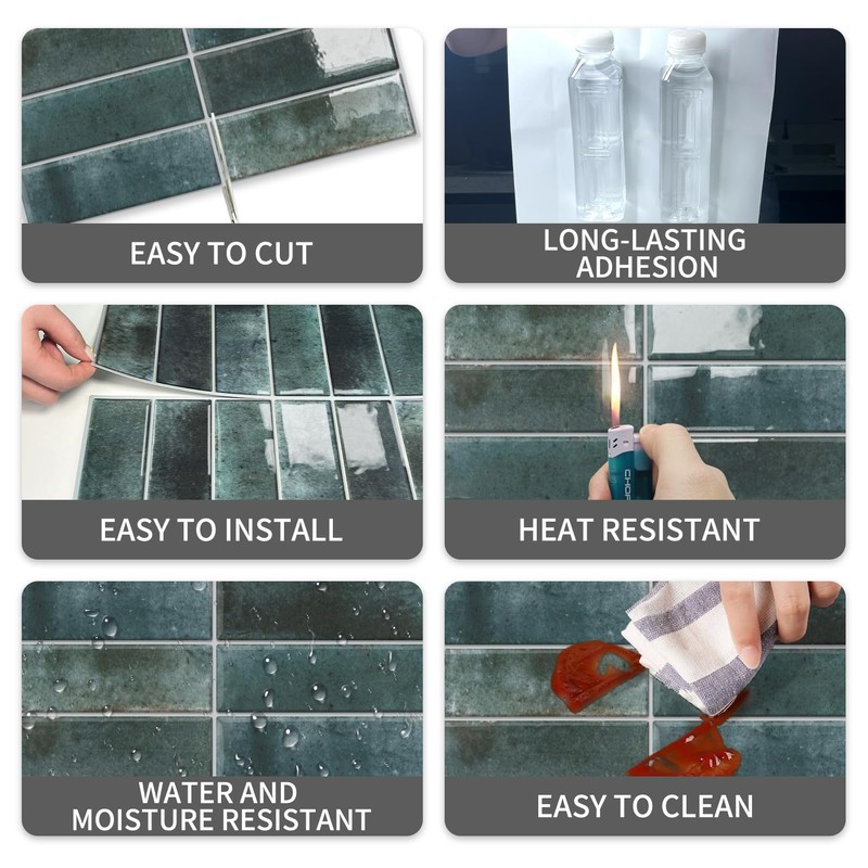 10 Sheet Peel and Stick Subway Kitchen Backsplash Tiles,3D Rectangle