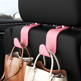 Amooca Car Seat Headrest Hook 4 Pack Hanger Universal Vehicle Car Storage Organizer for Handbag Purse Coat S Type Checkered Pink