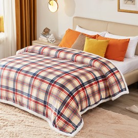 inhand Sherpa Throw Blanket Family-Friendly Brown Checkered Flannel Fleece Blankets for Couch, Bed, Sofa, King Fluffy Plush Plaid Soft Blankets and Throws for Adults, Women, Men (Brown, 90”x 104”)