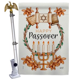 Passover House Flag Eagle Set Religious Wine Celebration Festival Holiday Jewish Hanukkah David Small Decorative Gift Yard Banner Made In USA 28 X 40