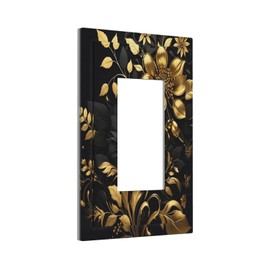 WUYOCHA Black Gold Flowers Leaves Single Duplex Wall Plate Covers Light Switch Cover 1 Gang Outlet Plate Decorative Switchplate Covers Electrical Faceplate for Home Decor