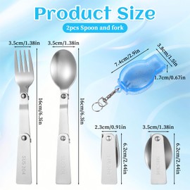 Giantree 2 Piece Foldable Spoon and Fork Set, Folding Forks Spoon Set, Stainless Steel Foldable Spoon and Dinner Fork with Two Plastic Containers for Travel, Camping, Picnic, Outdoor Activities (Style