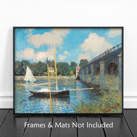 CLOUD NINE PRINTS | Road Bridge at Argenteuil, Claude Monet Print - Vintage Turquoise Coastal Wall Art, French Country Decor, Summertime River Art (5x7 Unframed)