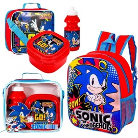 TDL Sonic Backpack & Sonic Lunch Box Set - Kids Lunch Bags for Boys - Includes Sonic Rucksack, Boys Lunch Bag, Sports Bottle & Sandwich Container Bundle