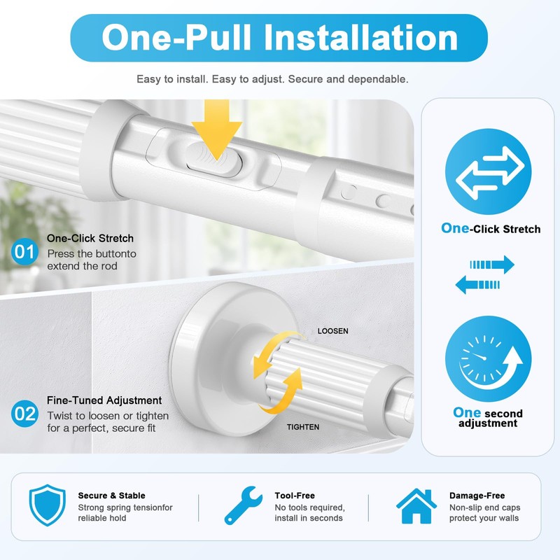 QINGYUN Extra Long No-Drill Tension Curtain Rod 40-166 Inches (4-14Ft),