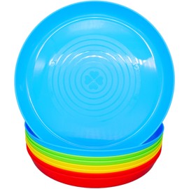Bloomsworld 8 Toddler Plastic Plates Set, Reusable, BPA Free, Kids Picnic and Party Tableware for Boys and Girls