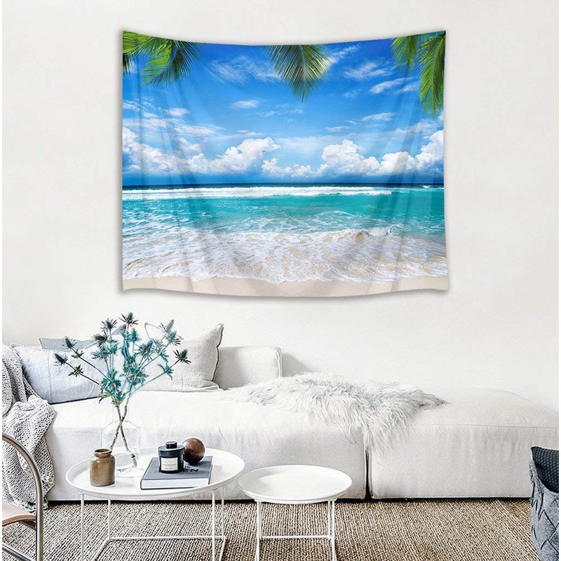LB Natural Scenery Tapestry, Blue Sky and Sea, Beach Decor,