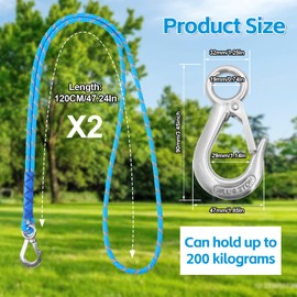 Siyrdxcbt Pack of 2 1.2 m Swing Attachment Hammock Attachment Swing Suspension A Load Capacity of 200 kg Rope with Carabiner for Nest Swing Outdoor Nest Swing Beach Holidays Travel Adventure