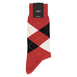 [NAIGAI Style] Standard 02352613 90° Crew Length Casual Socks, Unisex, Heels, Intarsia, Argyle, Present, Gift, 16. red, 25.0-27.0 cm