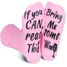 If You Can Read This Bring Me Socks Funny Fuzzy Socks with Grips for Women Unisex Novelty Fluffy Saying Crew Socks Pink Cosy Winter Warm Fuzzy Socks in Cupcake Packaging Christmas Gifts for Girls