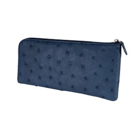 Hideowakamatsu Kyowa, Ostrich Genuine Leather, Luxury Men's, Women's, L-Shaped Long Wallet, Wallet, navy