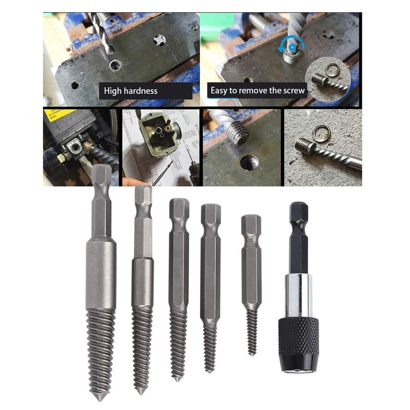 6Pcs Damaged Stripped Screw Extractor Set,Broken Screw Extractor kit, for