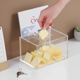 MZSX Acrylic Donation Box, 16 x 11.5 x 10 cm, Clear Plastic Suggestion Box with Lock, Comment Box for Voting, Charity, Suggestion Collection, Large Comment Collection