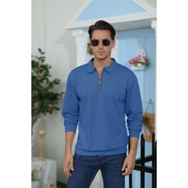 Lexiart Mens Long Sleeve Polo Shirts-Casual Thermal Loose Fit Pullover Quarter Zip Sweatshirts Navy Blue