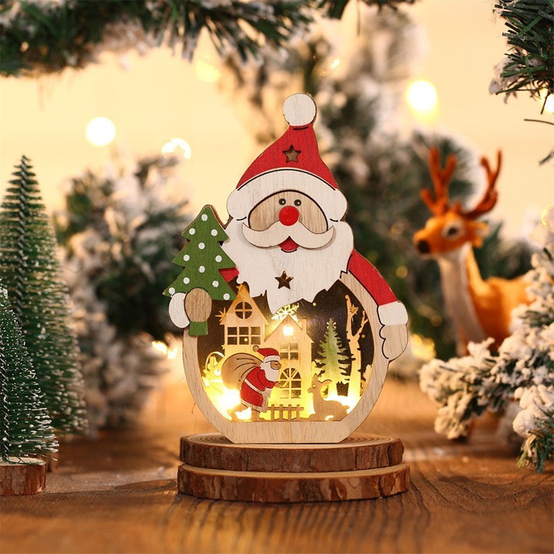 Luminous Christmas Ornament LED Light Emitting Wooden Christmas Decorations Ornaments