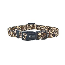 Olahibi Dog Collar Leash Set, Leopard Pattern, Polyester Material, Adjustable Collar and 5ft Matching Leash, for Small Dogs.(S, Brown Leopard)
