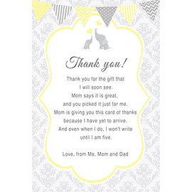 30 Thank You Cards Yellow Grey Damask Vintage Chevron Stripes Polka Dots Elephant Design Baby Shower Birthday Party + 30 White Envelopes