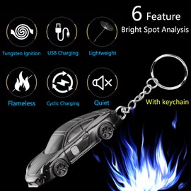 Electric Lighter, Mute USB Rechargeable Lighter with Keychain, Protable Windproof Flameless Thickened Tungsten Wire Ignition Plasma Electronic Lighter with Charging Cable for Outdoor Indoor (Black)