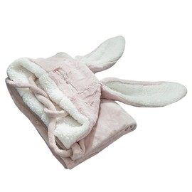 Hooded Blanket Wearable Polyester Plush Rabbit Ear Hooded Blanket Throw Soft Warm Blanket for Home Pink Large