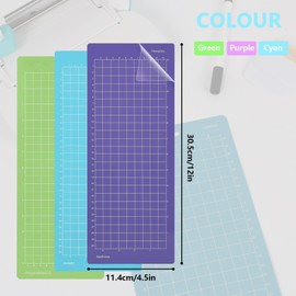 3 Pcs Cutting Mat, 12×4.5 Inch Plastic Cutting Mats for Cricut Joy,Non-Slip and Durable Cutting Mats,for Explore Air One Joy Maker Series Accessories,for Medium-Weight Materials.(Green,Blue,Purple)