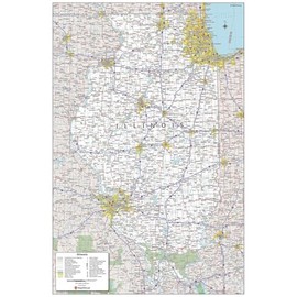 MapSherpa: Illinois State Wall Map - 24 x 36 inch Poster - Front Lamination