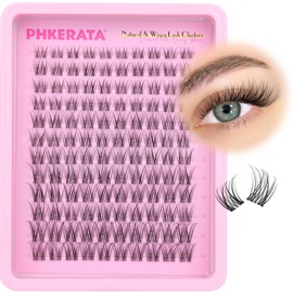 PHKERATA Natural Lash Clusters Invisible Band Eyelash Clusters Wispy Lashes Clusters 120 pcs C Curl Cluster Eyelash Extensions DIY Thin Clear Band Individual Lashes at Home, 8-16mm