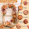 6FT Fall Garland for Mantle, Pumpkin Dahlia Garland Fall Decor