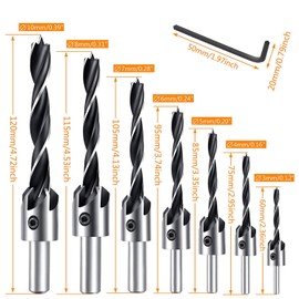 Pfloge® 7 Pcs HSS 5 Flute Senker Bohrer Set Screwdriver Reibahle Holzverarbeitung Countersink Drill Werkzeug, 3-10mm