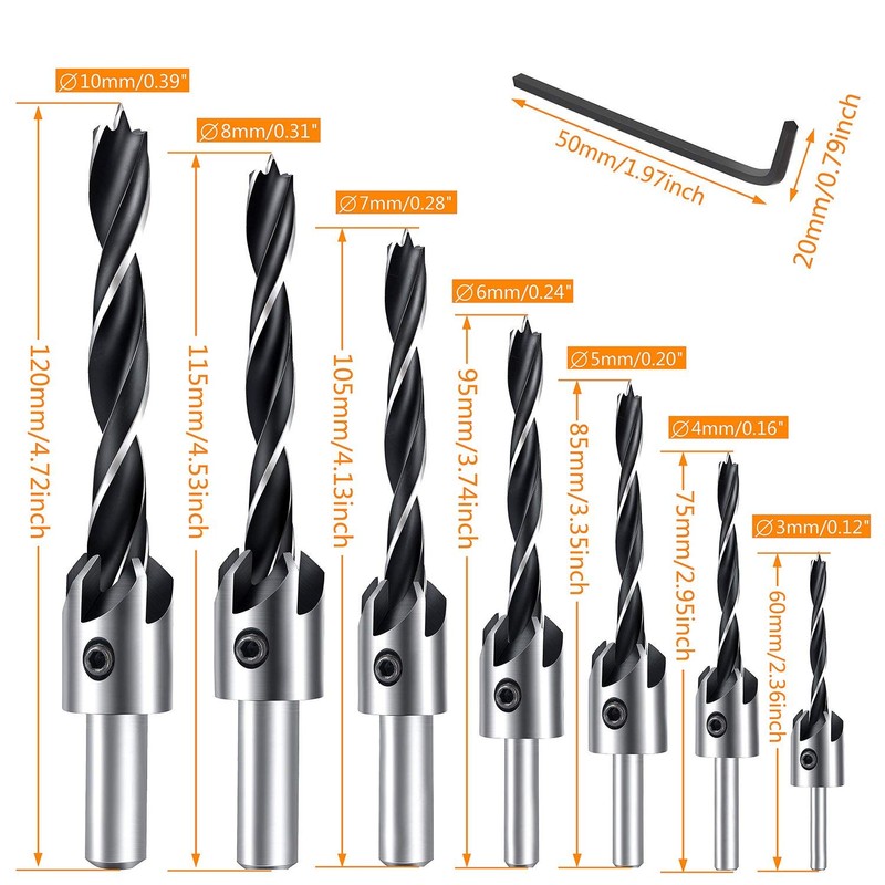 Pfloge® 7 Pcs HSS 5 Flute Senker Bohrer Set Screwdriver