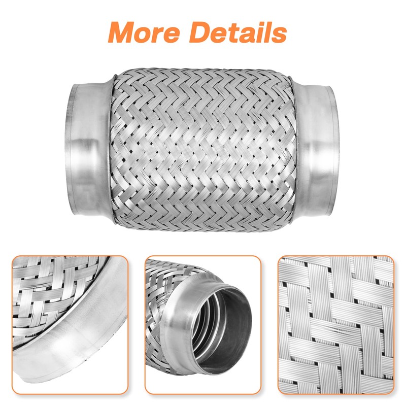 SVULK Exhaust Flex Pipe, 2.75" Double Braid Stainless Steel Flexible