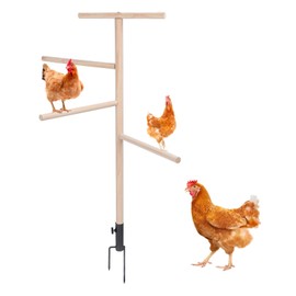 Chicken Perch Toy, Large Wooden Chick Perch Stand with Metal Ground Plug, Bird Roosting Bar for Coop, Poultry, Perch, Outdoor Birds Training Branch Perch