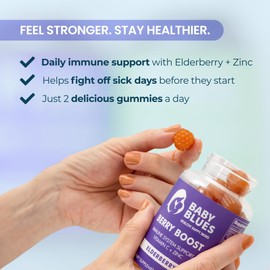 Baby Blues Berry Boost for Moms, Immunity Elderberry Gummies Immune Support Supplement with Vitamin C and Zinc for Adults, Non-GMO Immune System Vitamins Booster Vegan Gluten Free Gummies, 60pcs