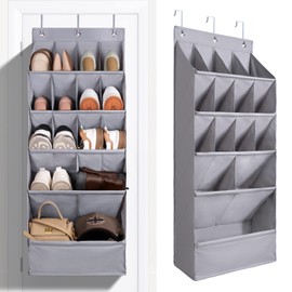 FENTEC 1 Pack Over-the-Door-Shoe-Organizers, Hanging Shoe Organizers with Large Pocket Shoe Holder Hanging Shoe Rack for Closet Shoe Organizer for Wall, Over Door Organizer with 15 Pockets Gray | FENTEC