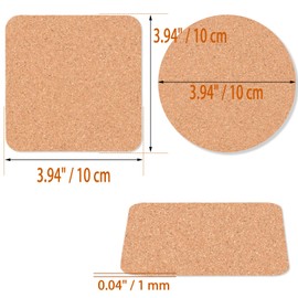 108 Pcs Cork Coasters 4 Inches with Adhesive, Cork Sheets Mats Bulk for Drinks, Plants, DIY Crafts, Office, 54Pcs Curved-Edge Squares Cork Tiles and 54Pcs Round Cork Pads (4"x4", 108pcs)