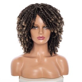 Ruilong Short Dreadlock Wig for Black Women and Men Afro Curly Twist Wigs Glueless Soft Synthetic Hair Wig Heat Resistant Breathable ((T1B/27))