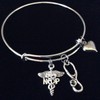 Nurse Practitioner Adjustable Expandable Silver Charm Bracelet Bangle NP Medical