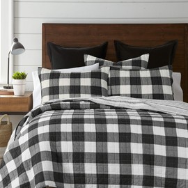 Levtex Home - Camden Bedspread Set - King (120 x 118 in.) + Two King Pillow Shams (36 x20 in.) - Buffalo Check in Black and Cream - Reversible Pattern - Cotton