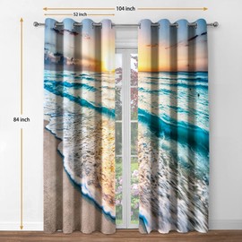 Jekeno Beach Ocean Waves Blackout Curtains Tropical Sea Sunrise Seaside Coastal Scenic Hawaiian Scenery Decor for Home Bedroom Living Room Darkening Grommet Window Drapes 2 Panel Set, 52"x84"