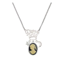 Delight Jewelry Silvertone Small Black Oval Cameo Silvertone Dream Big Pendant Necklace, 25"