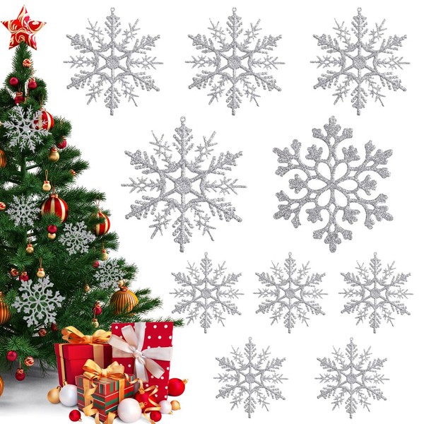 Pack of 36 Glitter Snowflake Jewellery, Acrylic Snowflakes Christmas Tree Decoration, Plastic Snowflake for Hanging, Snowflake Decoration Acrylic, Snowflake Decoration Pendant, for Wedding, Christmas