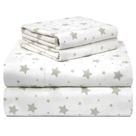 Pointehaven 180 GSM Velvet Feel Luxury 100% Cotton Printed Flannel Sheet Set, Queen, Stars - Warm & Cozy - Pre-Shrunk -Deep Pockets - Elastic All Around-Comfy Double Brushed -