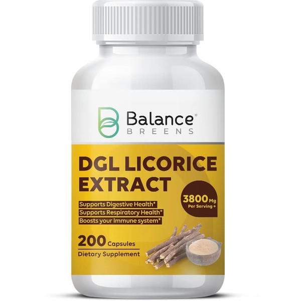 Balancebreens DGL Deglycyrrhizinated Licorice 3800 mg Supplement - 200 Non-GMO Capsules - Digestive Enzymes, Promote Gut Health, Acid Reflux, Digestion and Heartburn Support
