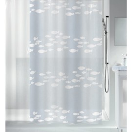 Spirella Anti-Mould Shower Curtain - Anti-Bacterial, Washable, Waterproof, Peva, "Sardaigne Fish", 180 x 200 cm, White Transparent