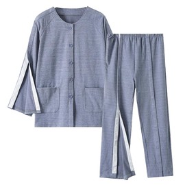 Siomlana Bedridden Patient Clothes,Disability Set with Full Opening on Both Sides,Fracture Suit,Suitable for Incontinence,Check Scrub,Paralyzed Elderly,Post Surgery Dialysis(Men,Blue,XL)